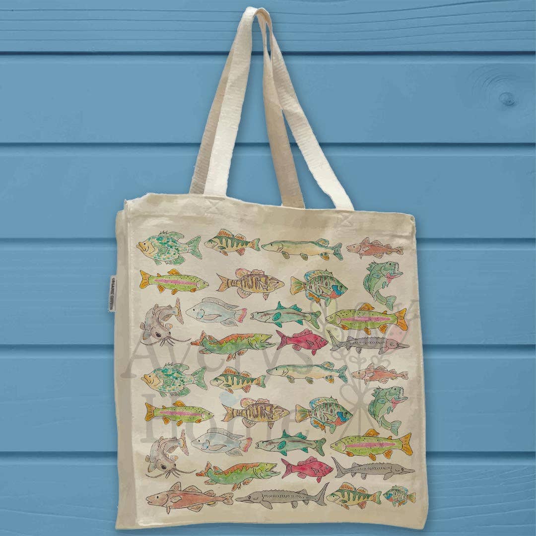 Lake Fish Pattern Organic Cotton Tote Bag – Freshwater Decor