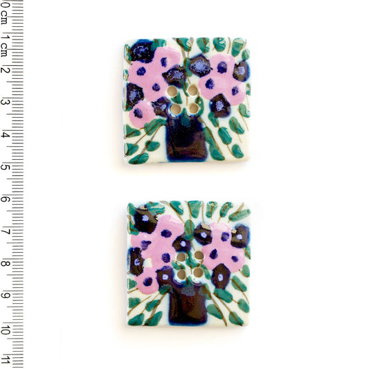 L464 Hand painted Bouquet Square Buttons