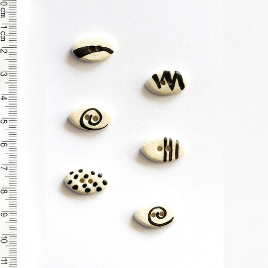 Geometric Ovals Black and White Mixed Pattern Sewing Buttons