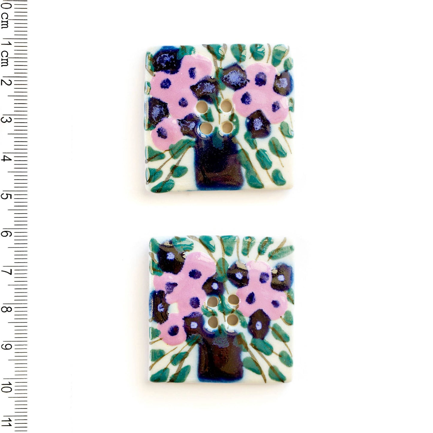L464 Hand painted Bouquet Square Buttons