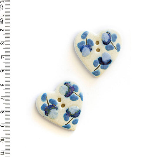 Blue Floral Heart Buttons L493
