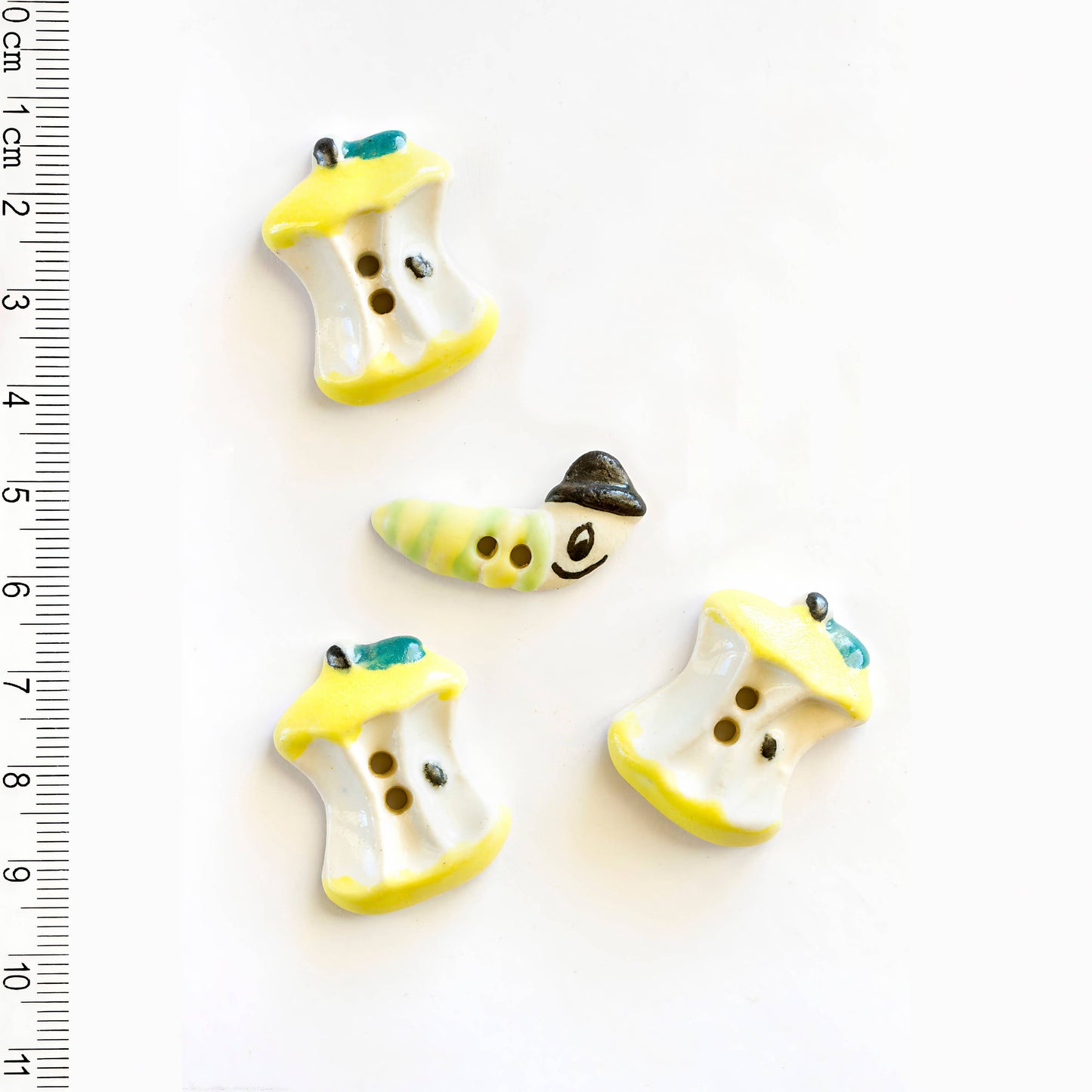 Worm and Apple Core Sewing Buttons