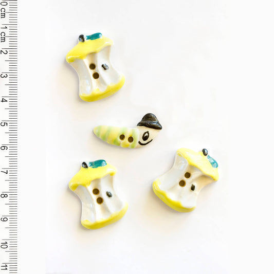 Worm and Apple Core Sewing Buttons