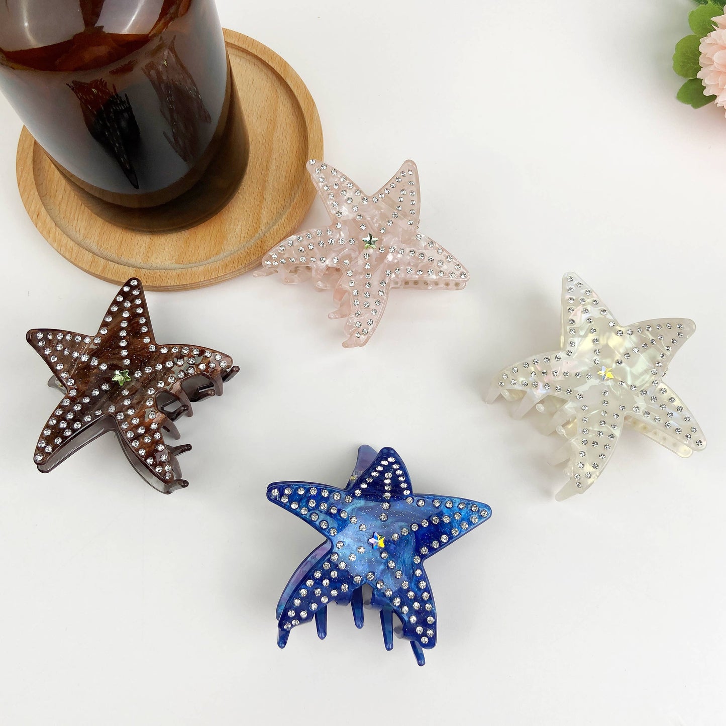 Ocean series starfish hair clips luxury rhinestone five-poin