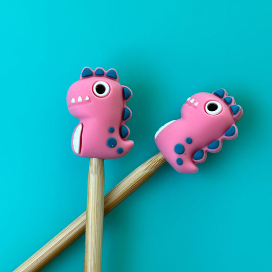 Knitting Needle Point Protectors 3D Pink Dinosaurs