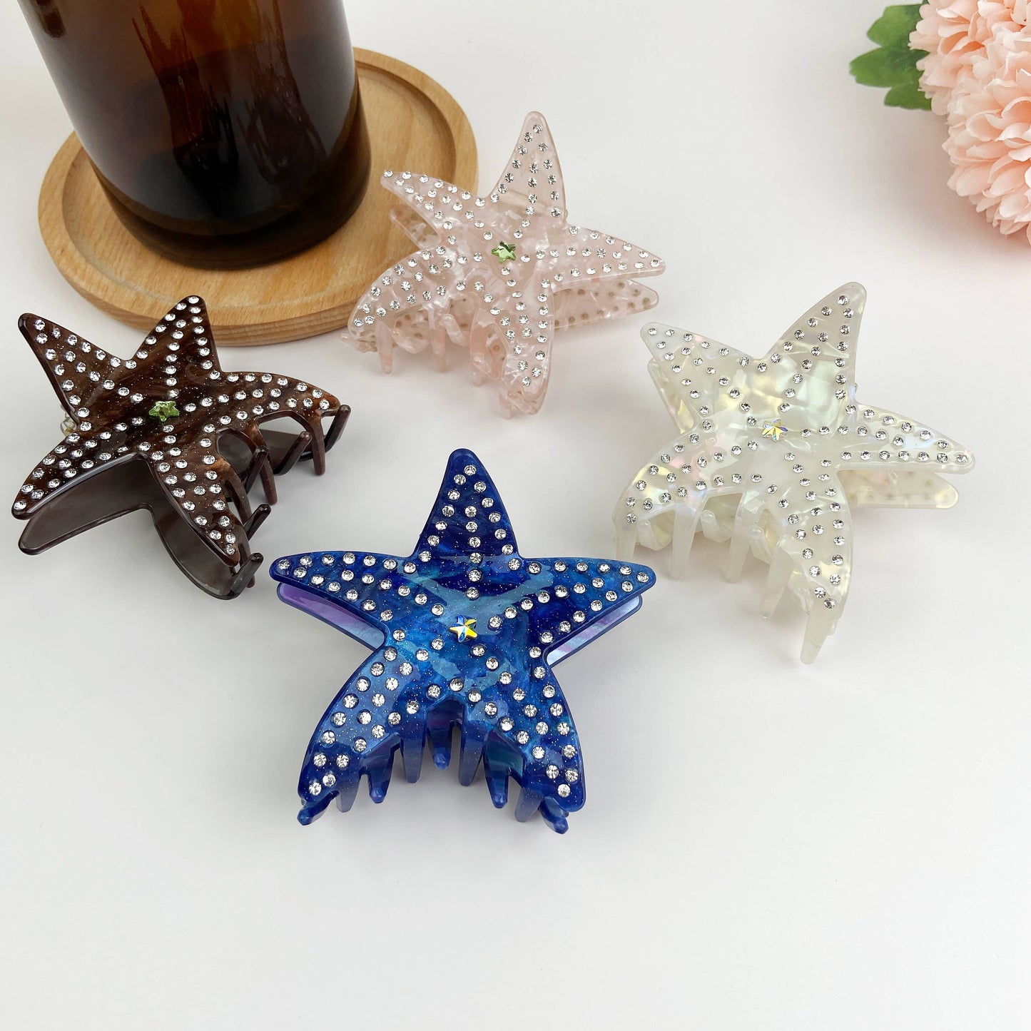 Ocean series starfish hair clips luxury rhinestone five-poin